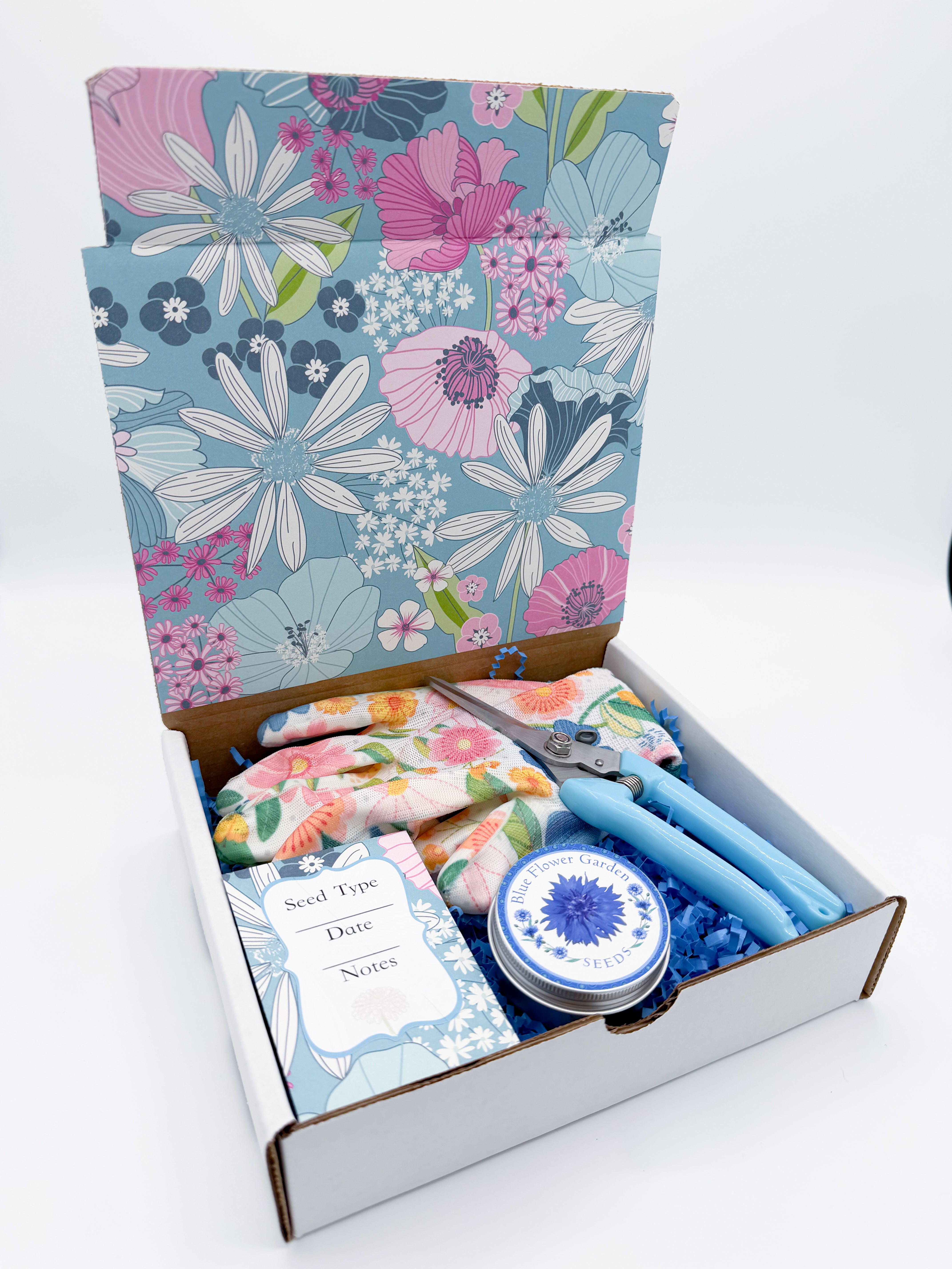 flower seeds in a box Blue Flower Garden Gift Box – Seeds, Gloves & Shears Kit – Gigi's Garden  Gifts