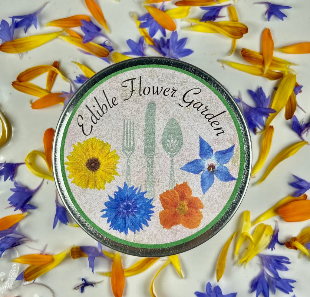 Edible Flower Garden Gift Tin – Borage, Calendula, Cornflower & Nasturtium Seeds