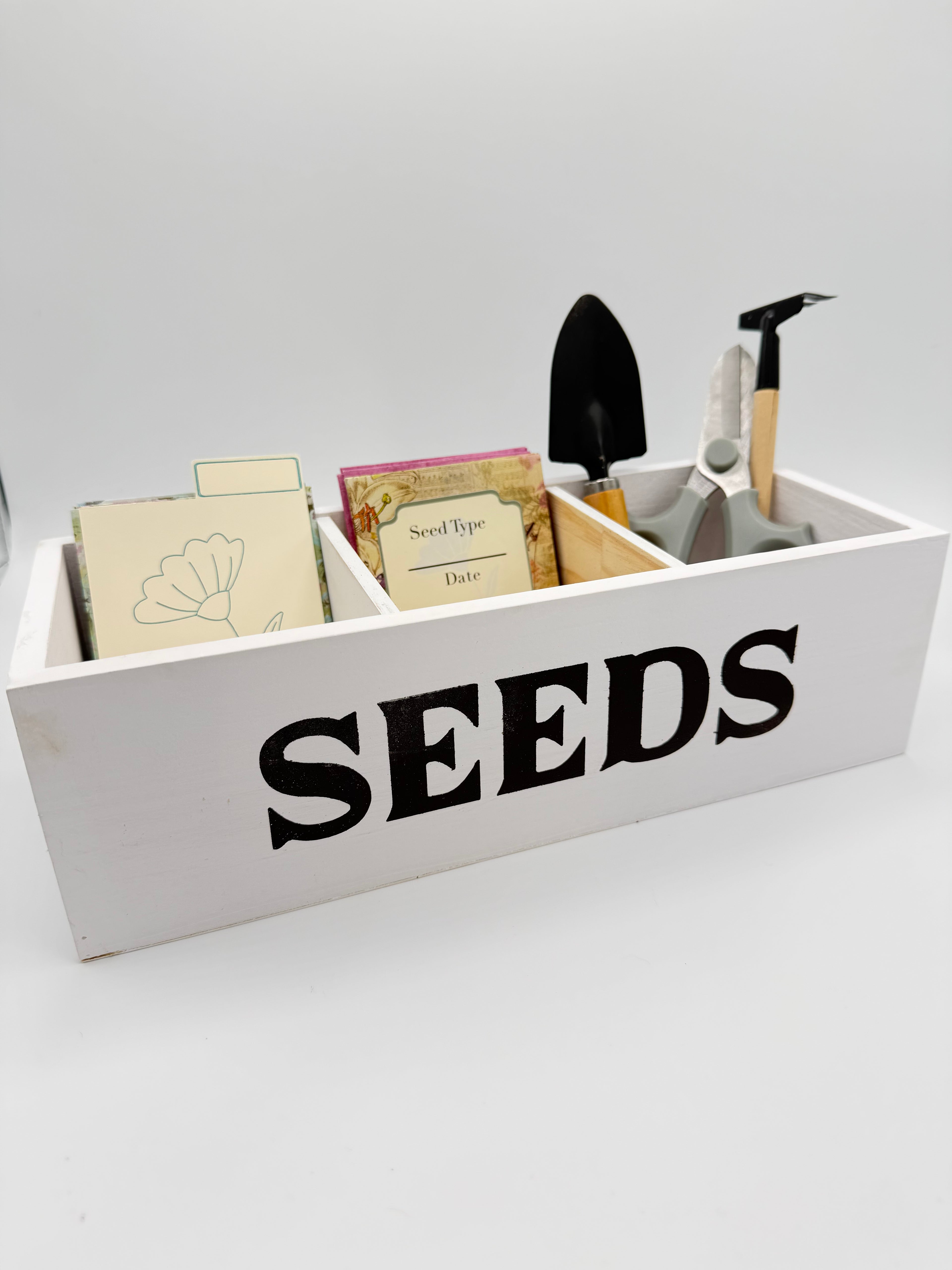 Rustic Pine Wood Seed Oragnizer with Seed Packets & Dividers for Garden Seeds