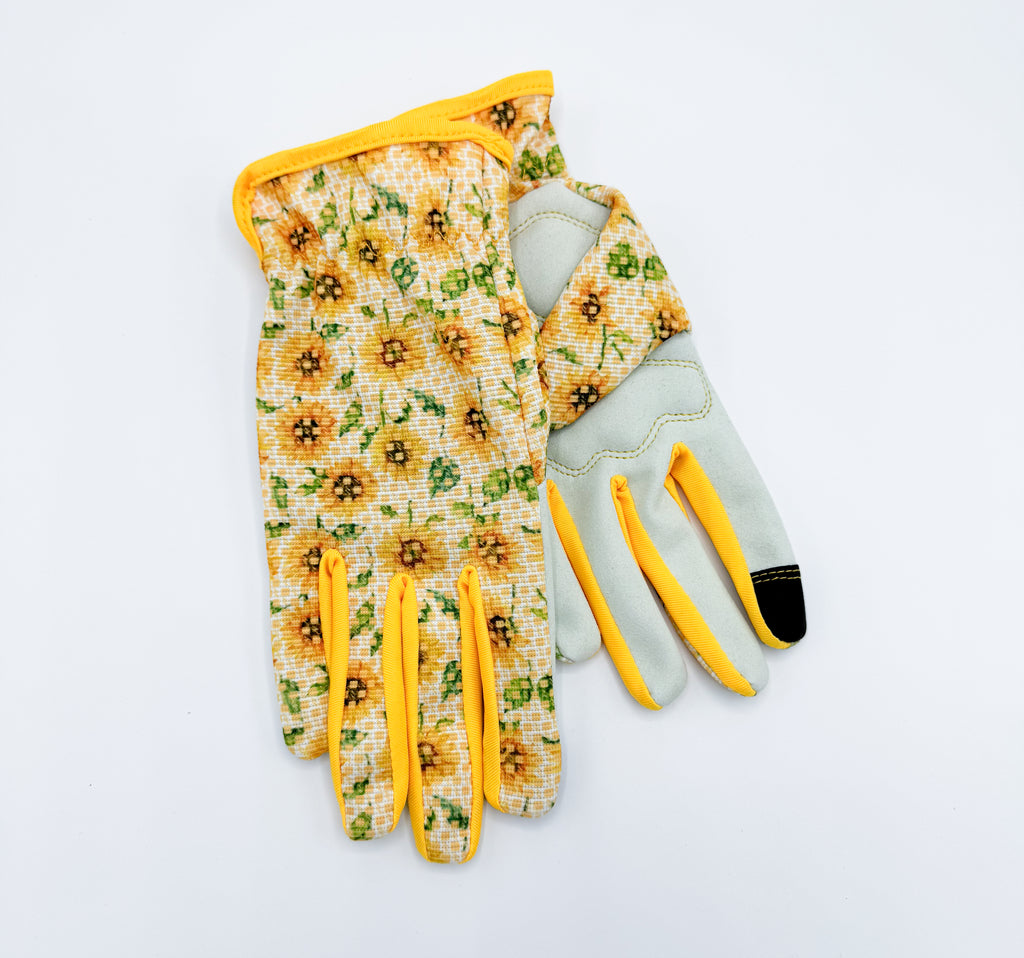 Sunflower Print Garden Gloves for Women – Medium Synthetic Leather