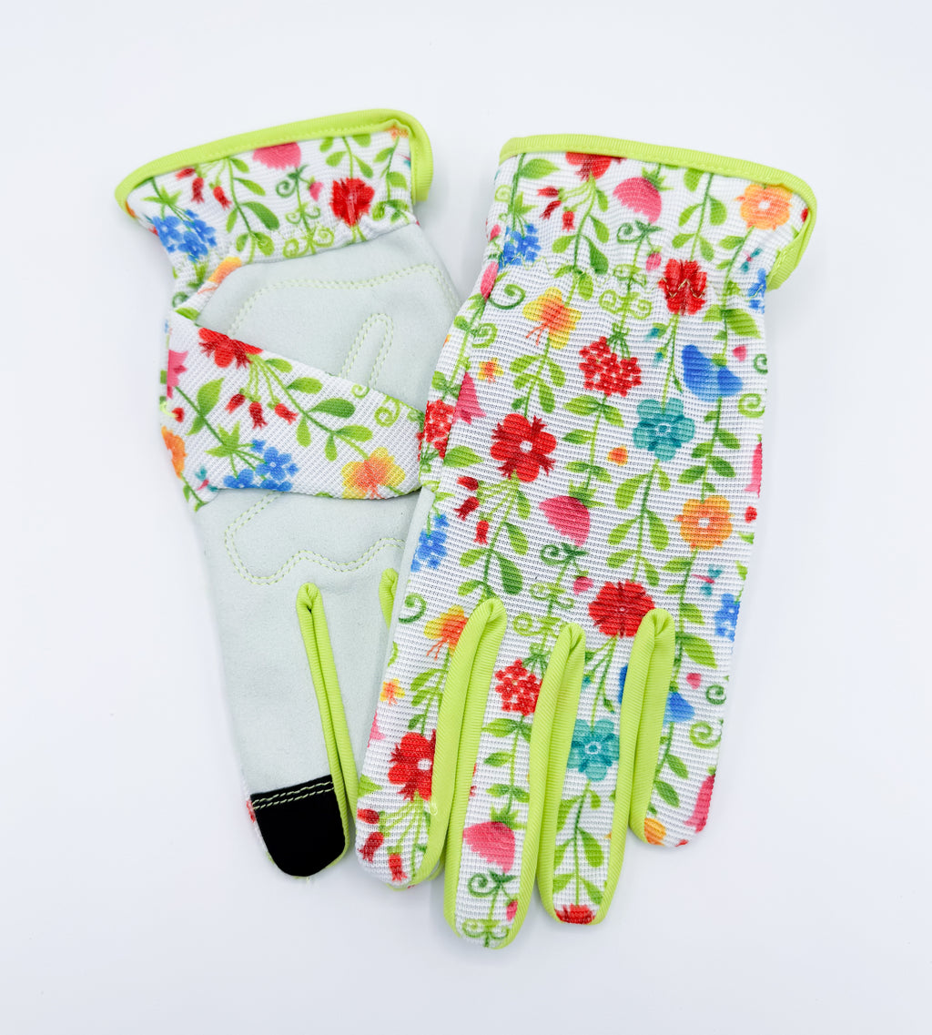 Floral Garden Gloves – Synthetic Leather, Small & Medium