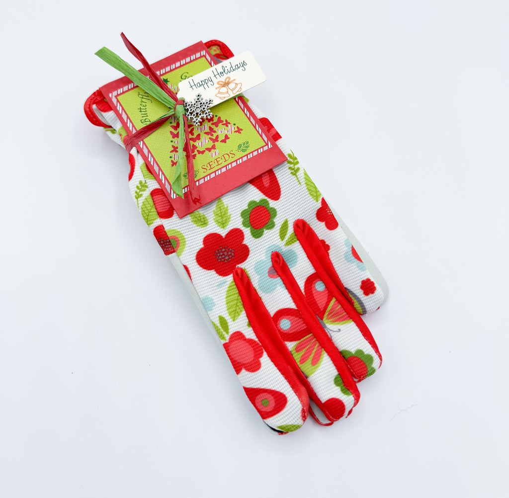 Holiday Garden Gift Kit – Butterfly Gloves with Zinnia, Sunflower & Cosmos Seeds