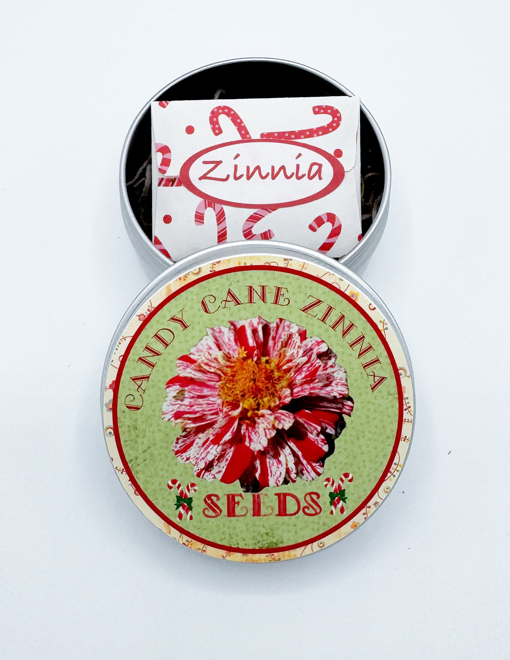 Candy Cane Zinnia Seeds in Garden Gift Tin – Personalized and Ready to Gift