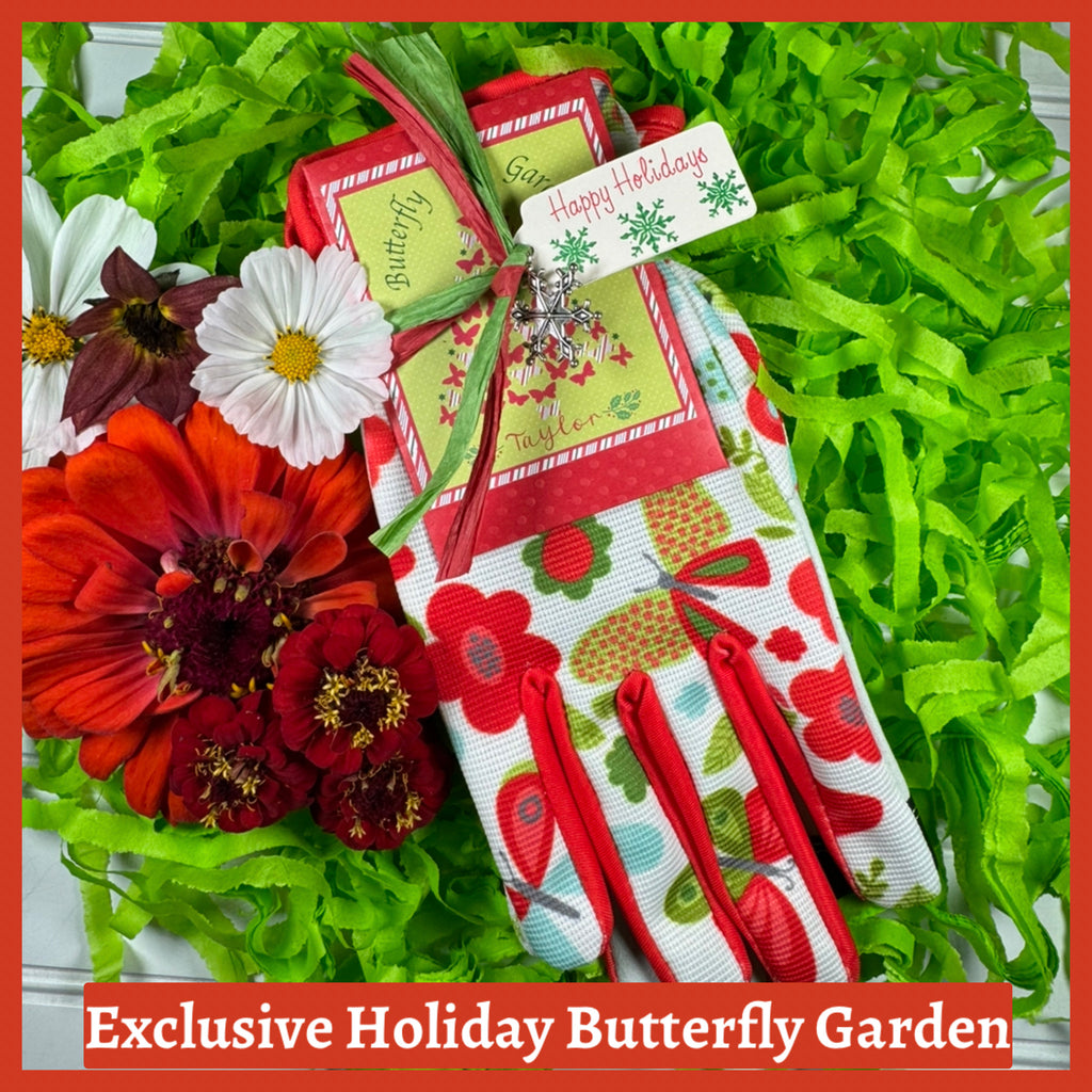 Holiday Garden Gift Kit – Butterfly Gloves with Zinnia, Sunflower & Cosmos Seeds